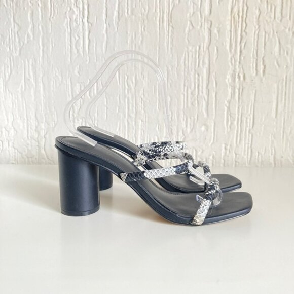 Express Black Square Toe Slip On Heeled Sandals Size 8.5 - Picture 10 of 12